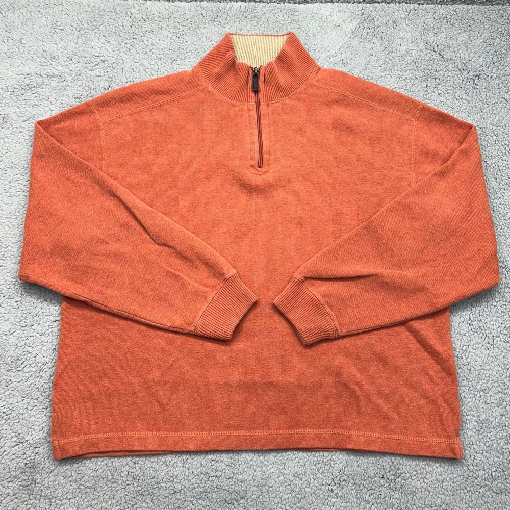 JOS. A. BANK 01214 Mens Large Orange 100% Cotton 1/4 Zip Sweater 1431-01214-1607